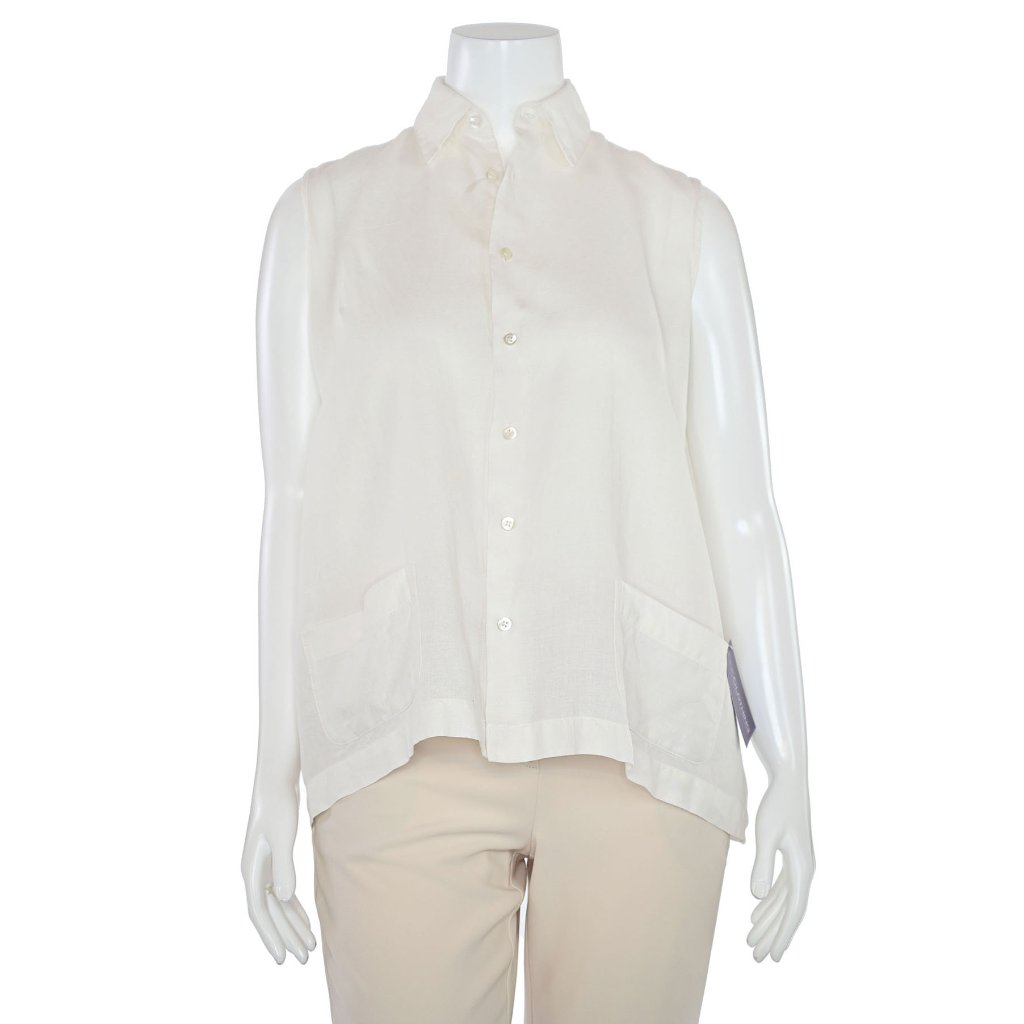 Eskandar 100% Linen Sleeveless Button-Up Blouse In White Sz 0